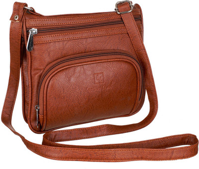 Leather Land Women Formal Brown Leatherette Sling Bag