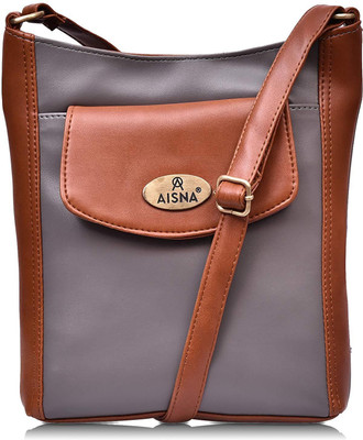 

Aisna Women Casual Grey, Tan PU Sling Bag