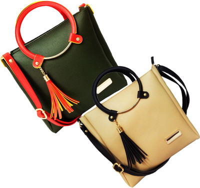 

bandicoot Women Casual, Formal, Sports, Evening/Party Green, Beige PU Sling Bag, Beige;green