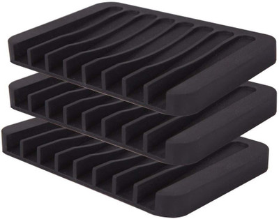 

Ramkuwar ilicone Soap Holder, Soap Dish Stand Saver Tray Case for Shower, Silicone Dishes for Bathroom Kitchen Counter Sink for Bar Soap Sponge, Keep Soap Bars Dry and Clean. Pack of 3 Black(Black)