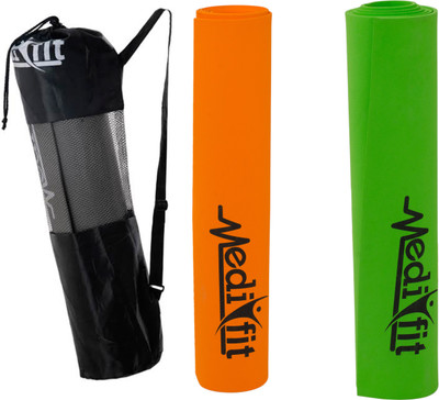 

MEDIFIT COMBO OF 2 Yoga Mat Comes with Free Premium Carry Bag_2 Orange, Green 5 mm Yoga Mat, Green;orange