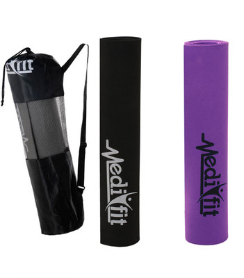 

MEDIFIT COMBO OF 2 Yoga Mat Comes with Free Premium Carry Bag_2 Purple, Black 5 mm Yoga Mat, Black;purple