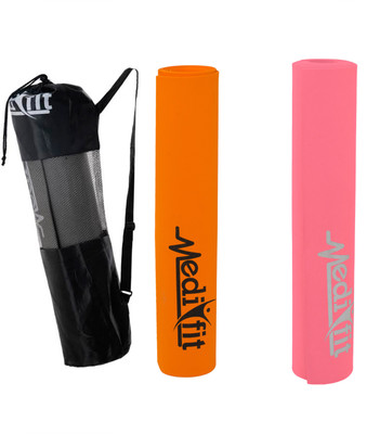 

MEDIFIT COMBO OF 2 Yoga Mat Comes with Free Premium Carry Bag_2 Orange, Pink 5 mm Yoga Mat