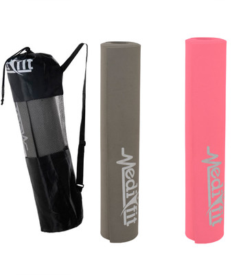 

MEDIFIT COMBO OF 2 Yoga Mat Comes with Free Premium Carry Bag_2 Pink, Grey 5 mm Yoga Mat, Grey;pink
