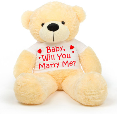 

CLICK4DEAL Big Teddy Bear 5 Feet Long Wearing Will U Marry ME T-Shirt ( Bear 152 cm ) with Free Heart Shape Pillow Brown - 152 cm(Cream)