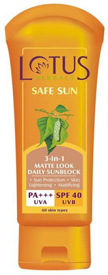 

Lotus Herbals Safe Sun 3-In-1 Matte Look Daily Sunblock {100g} - SPF 40 PA+++(100 g)