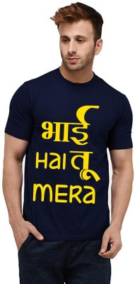 Aseria Printed, Typography Men Round Neck Dark Blue T-Shirt