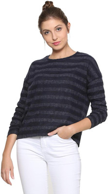 People Casual Regular Sleeve Striped Women Dark Blue, Grey Top