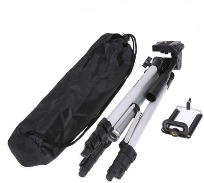 

casadomani Portable Adjustable Aluminium Lightweight Camera Stand Tripod-3110 With Three-Dimensional Head & Quick Release Plate For Video Cameras and mobile clip holder for Smartphones & Mobiles Tripod(Silver & Black, Supports Up to 1500)