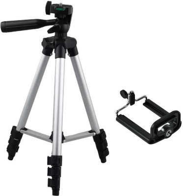 

casadomani Adjustable Portable Lightweight Camera Stand Tripod-3110 With Three-Dimensional Head & Quick Release Plate For Digital Camera Video Cameras and mobile clip holder for Mobiles Smartphones Tripod(Silver & Black, Supports Up to 1500)