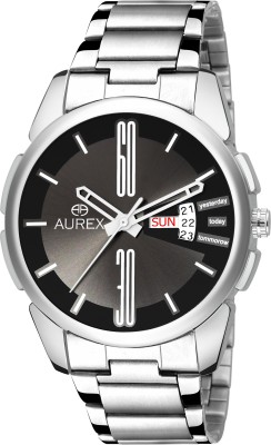 Aurex Black Dial Day & Date Functioning Water Resistant Stainless Steel Bracelet Watch for Men/Boys Analog Watch  - For Men