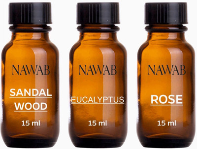 

NAWAB essential aroma Diffuser oil(Rose,Eucalyptus,Sandalwood-15ml each) Aroma Oil(45 ml)