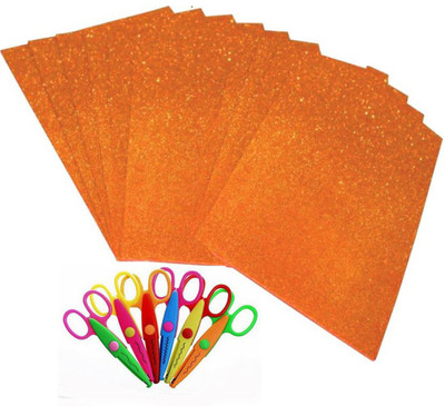 

Way Beyond Art & Craft Combo Set of 6 pcs Scissors and Adhesive orange coloured Glitter Foam Sheet pack of 10 A4 Size