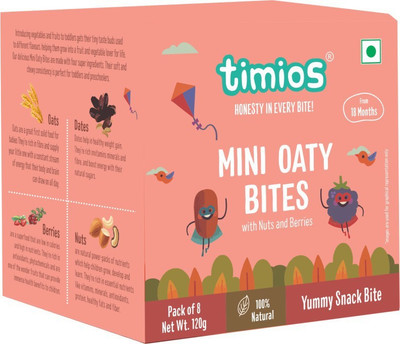 

Timios Mini Oaty Bites | Nuts and Berries | Healthy Snack for Kids | Natural Energy Food Product for Toddlers and Preschoolers | Nutritious and Ready to Eat for Children 18+ Months Pack of 2 Baby Snacks 120 g