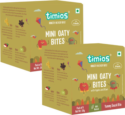 

Timios Mini Oaty Bites | Apple and Kiwi | Healthy Snack for Kids | Natural Energy Food Product for Toddlers and Preschoolers | Nutritious and Ready to Eat for Children 18+ Months Pack of 2 Baby Snacks 120 g