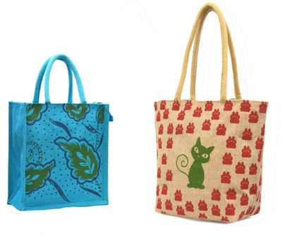 

AGGDA **2 BAGs COMBO**Women Waterproof Jute Cat and Paw Printed Tote Shoulder Bag Handbag Eco-Friendly && Green Leaves Printed with Rope Handle Jute Tiffin Lunch Handbag. … Waterproof Multipurpose Bag(Beige, 16 L)