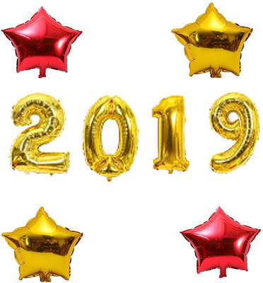 

Masti Zone Solid New Year Party 2019 Decoration Gold Number 16" Aluminum Foil Balloons with 4 Pcs Red Golden Star Foil Balloon Balloon(Multicolor, Pack of 8)
