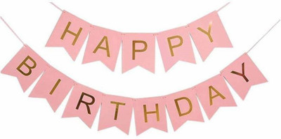 Rkandroid Happy Birthday Flags, Banner For Birthday Party (Pink) Banner(5 ft, Pack of 1)