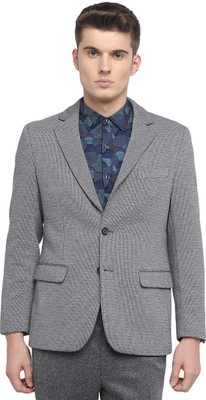 BASICS Self Design Tuxedo Style Casual Men Blazer(Grey)