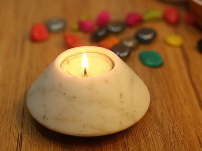 

Organic Home Organic Round Tea Light holder Marble Tealight Holder(White, Pack of 1)