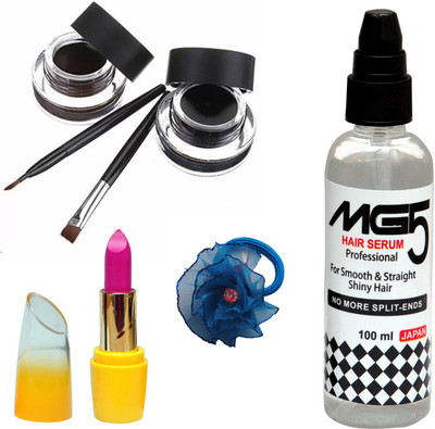 

Music Flower Long Wear Gel Eyeliner Smudge Proof & Waterproof (Black And Brown ), MG5 Hair Serum, Lipstick and Band(Set of 4)
