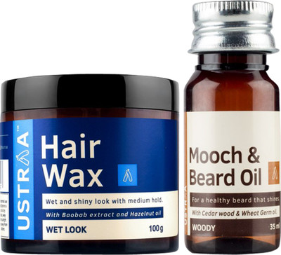 

Ustrra Mooch and Beard Oil Woody Hair Oil and Hair wax Wet look (100 g) Hair Styler(Set of 2)