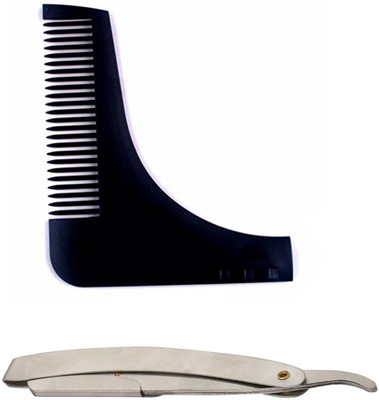 

JAMPAK Salon Combo Of Stainless Steel Razor / Beard Trimming Comb For Perfect Beard Lines & Styling , Black pack of 2(Set of 2)