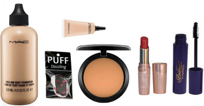 

Dazzling Silicon Puff & Face And Body Foundation & Compact & Lakme 9to5 crease-less Lipstick & Select Cover-Up & Mascara(Set of 6)