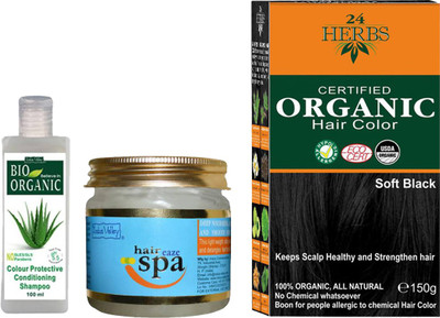 

Indus Valley Combo pack of Organic 24 Herbs Soft Black Hair Color + 1 pc of Color Protective Shampoo + 1 pc of Hair Eaza Spa(Set of 3)