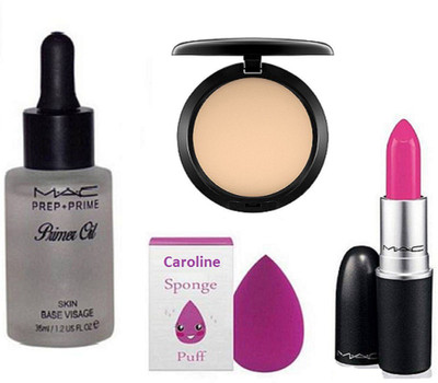 

caroline Sponge Puff & Mac Prep+Prime Highlighte With Studio Fix Compact & Pink Matte Finish Lipstick(Set of 4)