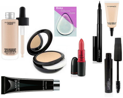 

eska Silicon Puff, Mac Studio Waterweight Foundation, Compact, Lady Gaga Matte Lipstick, Pen Eyeliner, Haute And Naughty Mascara, Select CoverUp & Lakme Absolute Blur Perfect Primer(Set of 8)