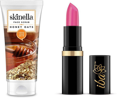 

skinella Honey Oats Face Scrub and iba halal Moisturizing Lipstick Shade A70 royal pink combo(Set of 2)