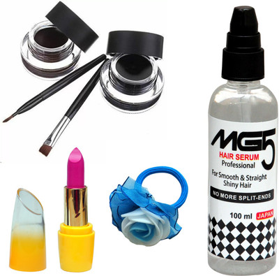 

Music Flower Long Wear Gel Eyeliner Smudge Proof & Waterproof (Black And Brown ), MG5 Hair Serum, Lipstick and Band(Set of 4)