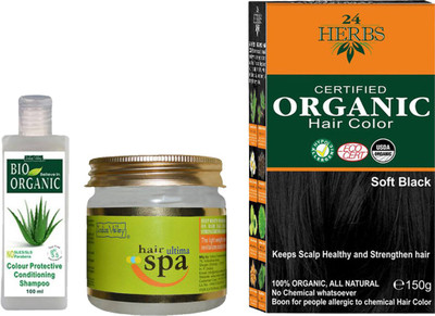 

Indus Valley Combo pack of Organic 24 Herbs Soft Black Hair Color + 1 pc of Color Protective Shampoo + 1 pc of Hair Ultima Spa(Set of 3)