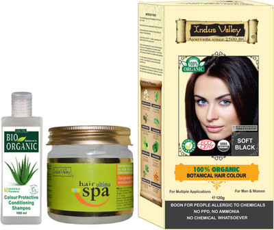 

Indus Valley Combo pack of 100% Botanical Soft Black Hair Color + 1 Hair Ultima Spa + 1 Color Protection Shampoo - 100 ml for Hairs / combo for Hairs(Set of 3)