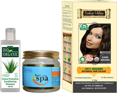 

Indus Valley Combo pack of 100% Botanical Dark Brown Hair Color (PPD free) + 1 Hair Eaze Spa + 1 Color Protection Shampoo - 100 ml for Hairs / combo for Hairs(Set of 3)