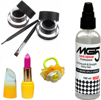 

Music Flower Long Wear Gel Eyeliner Smudge Proof & Waterproof (Black And Brown ), MG5 Hair Serum, Lipstick and Band(Set of 4)