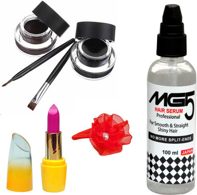 

Music Flower Long Wear Gel Eyeliner Smudge Proof & Waterproof (Black And Brown ), MG5 Hair Serum, Lipstick and Band(Set of 4)