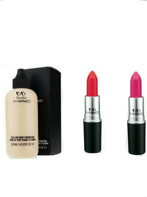 

BB MAC studio face and body foundation for all skin type (120 ml) , red lipstick & pink lipstick (3 g) (combo set of 3)(Set of 3)