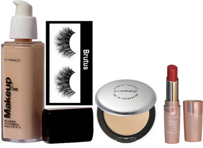 

BRUTUS Eyelashes, Mac Makeup Pro Longwear Foundation,Studio Prefect Compact, Lakme 9to5 crease-less Lipstick(Set of 4)