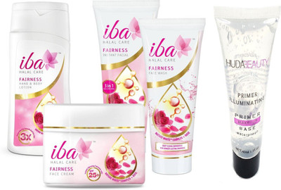 

iba halal care FAIRNESS COMBO PACK WITH FAIRNESS FACE CREAM,FAIRNESS FACE WASH,FAIRNESS BODY LOTION, FAIRNESS INSTANT 3 IN 1 FACIAL WITH WATERPROOF MAKE UP BASE PRIMER PACK(Set of 5)