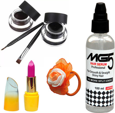 

Music Flower Long Wear Gel Eyeliner Smudge Proof & Waterproof (Black And Brown ), MG5 Hair Serum, Lipstick and Band(Set of 4)