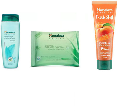 

Himalaya ALOE VERA FACAIL WIPES ,REFRESHING CLARIFYING TONER , FRESH START PEACH OIL FACE WASH(Set of 3)