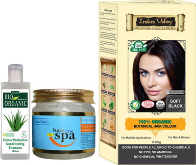 

Indus Valley Combo pack of 100% Botanical Soft Black Hair Color (PPD free) + 1 Hair Eaze Spa + 1 Color Protection Shampoo - 100 ml for Hairs / combo for Hairs(Set of 3)