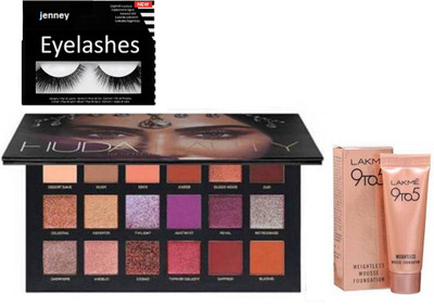 

jenney Eyelashes & Huda Beauty Palette & lakme Mousse(Set of 3)