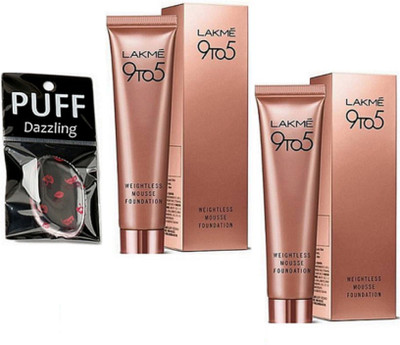 

dazzling silicon puff with lakme 9to5 weightless mousse foundation (set of 3)(Set of 3)