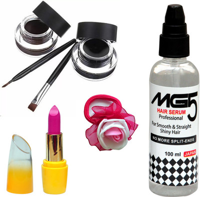 

Music Flower Long Wear Gel Eyeliner Smudge Proof & Waterproof (Black And Brown ), MG5 Hair Serum, Lipstick and Band(Set of 4)
