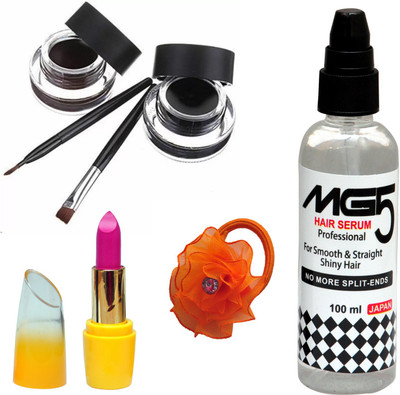 

Music Flower Long Wear Gel Eyeliner Smudge Proof & Waterproof (Black And Brown ), MG5 Hair Serum, Lipstick and Band(Set of 4)