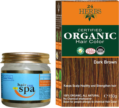 

Indus Valley Combo pack of Organic 24 Herbs Dark Brown Hair Color + 1 Hair Eaze Spa(Set of 2)