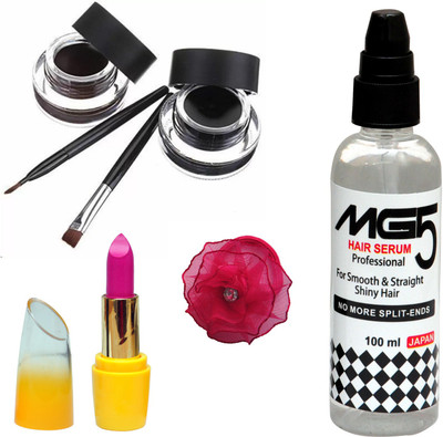 

Music Flower Long Wear Gel Eyeliner Smudge Proof & Waterproof (Black And Brown ), MG5 Hair Serum, Lipstick and Band(Set of 4)